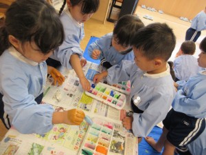 ★年少組★　氷絵の具をしたよ！